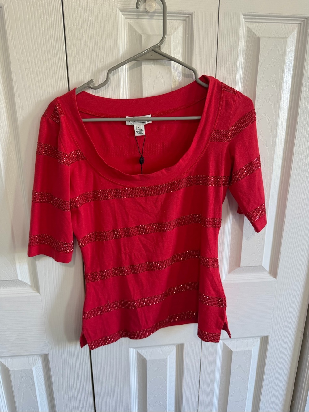 St. John Sport Elbow Sleeve Sequin Sweater Red Size Small Y2K  NWT
